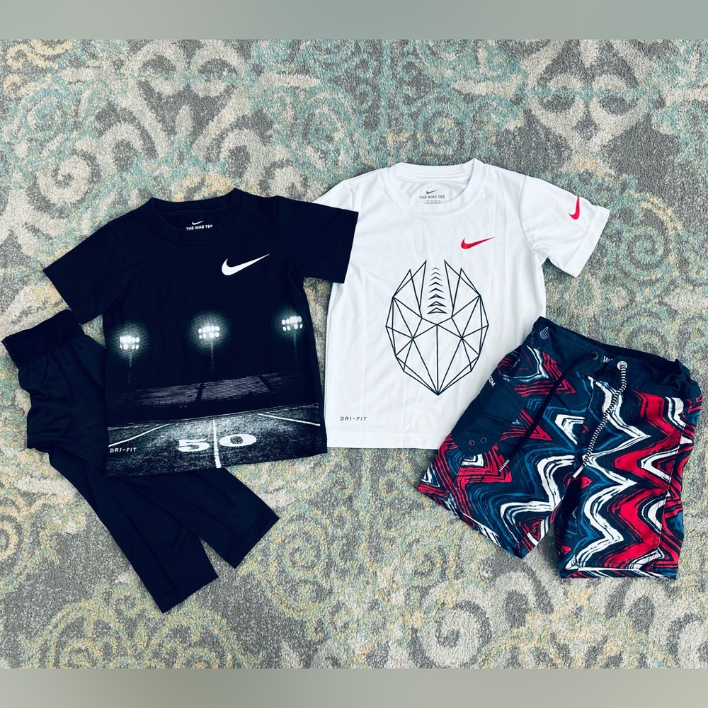 Nike Dri-FIT Kids' Black and White Football Tees plus Volcom shorts and leggings